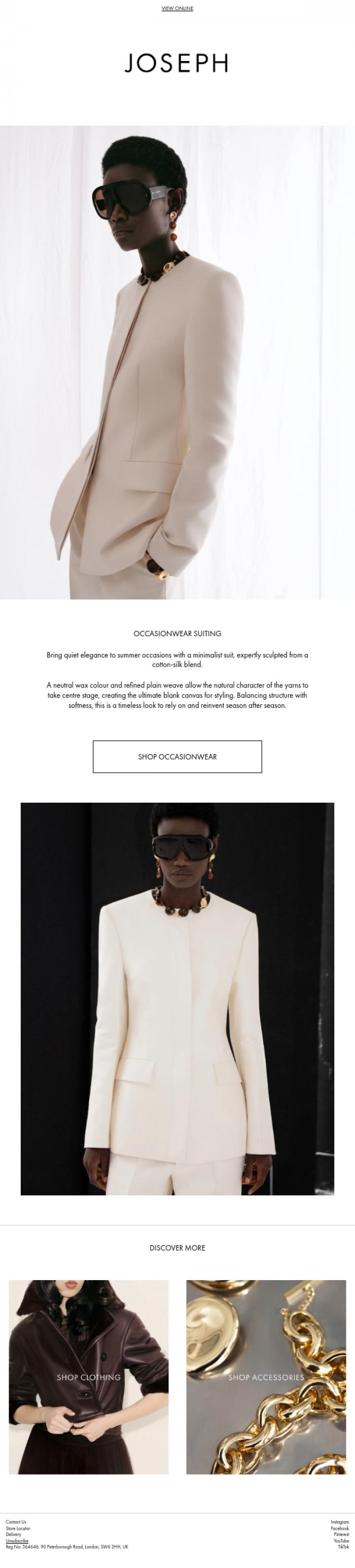 Email Design Inspiration from JOSEPH, Occasionwear suiting