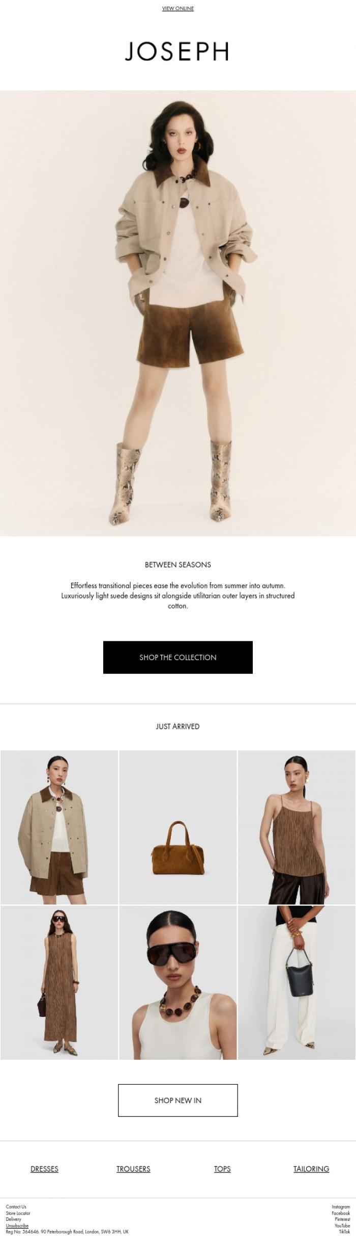 Email Design Inspiration from JOSEPH, The transitional wardrobe