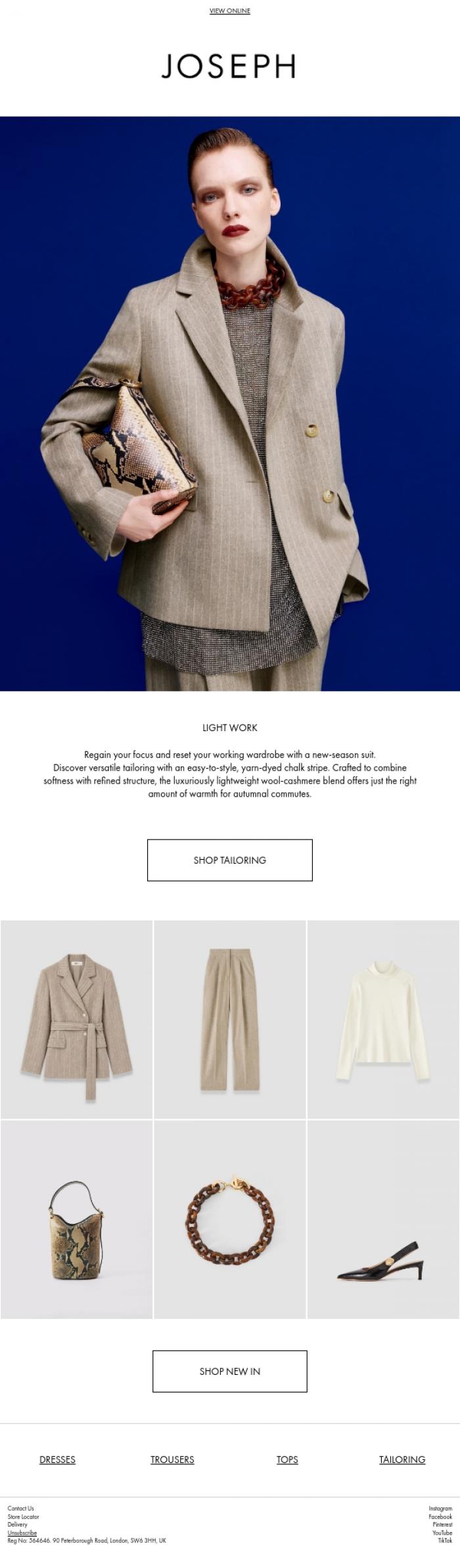 Email Design Inspiration from JOSEPH, The new workwear edit