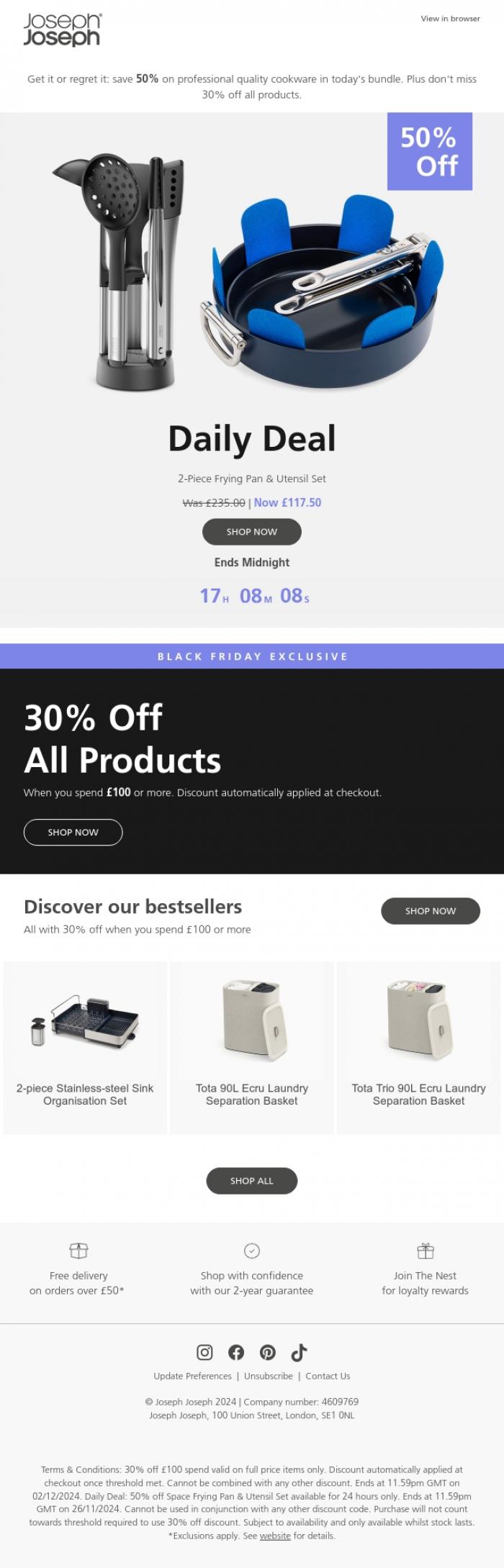 Email Design Inspiration from Joseph Joseph, 50% off this cookware bundle &rarr;