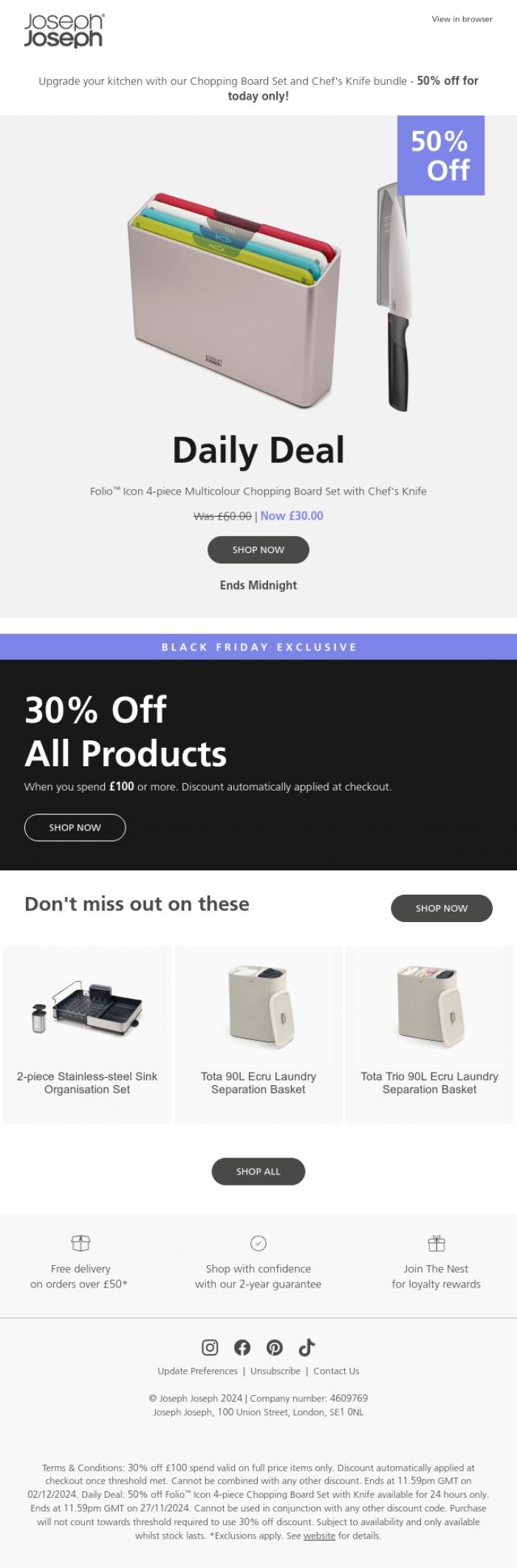 Email Design Inspiration from Joseph Joseph, Click to reveal todays 50% off Daily Deal &rarr;