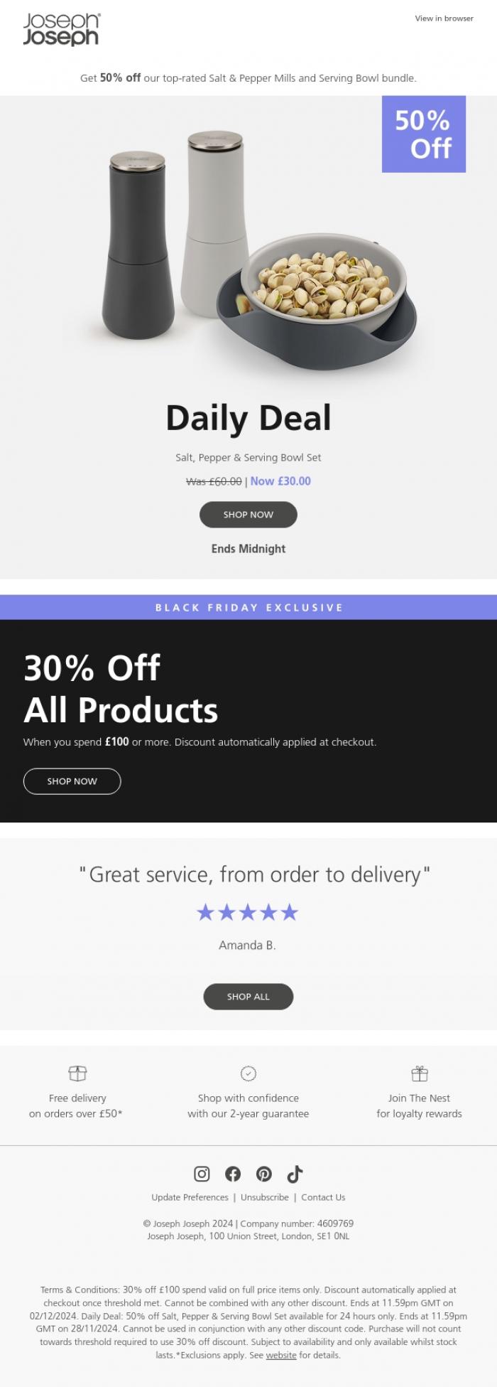 Email Design Inspiration from Joseph Joseph, 50% off Daily Deal unlocked!