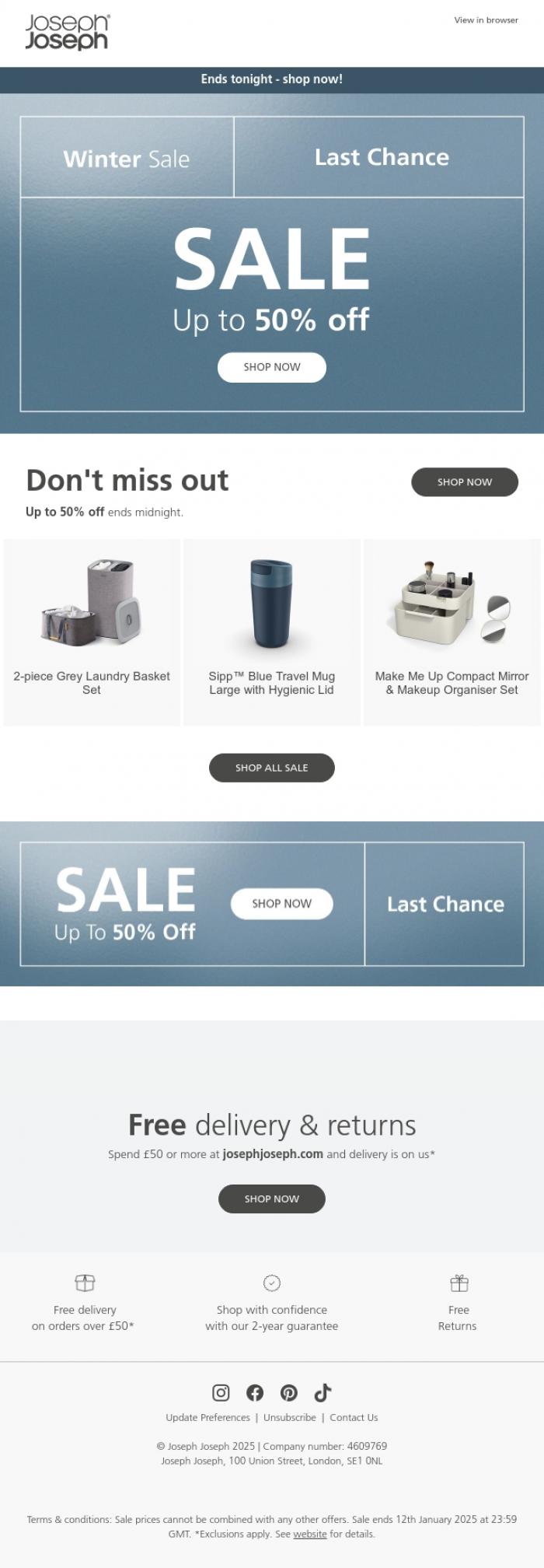 Email Design Inspiration from Joseph Joseph, Last chance for up to 50% off