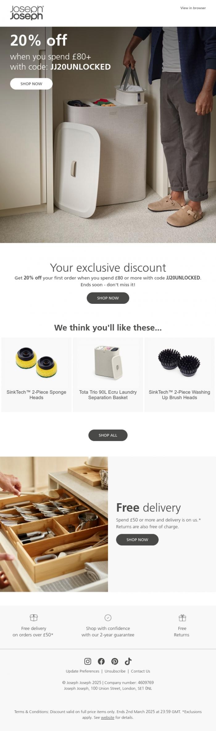 Email Design Inspiration from Joseph Joseph, Don't forget your exclusive offer &rarr;