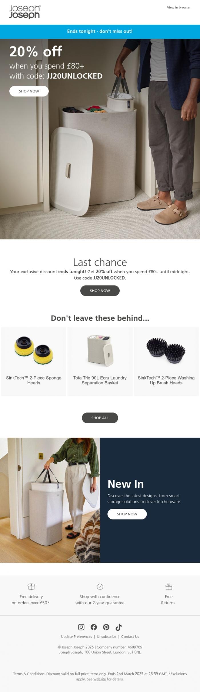 Email Design Inspiration from Joseph Joseph, 20% off ends tonight  &rarr;