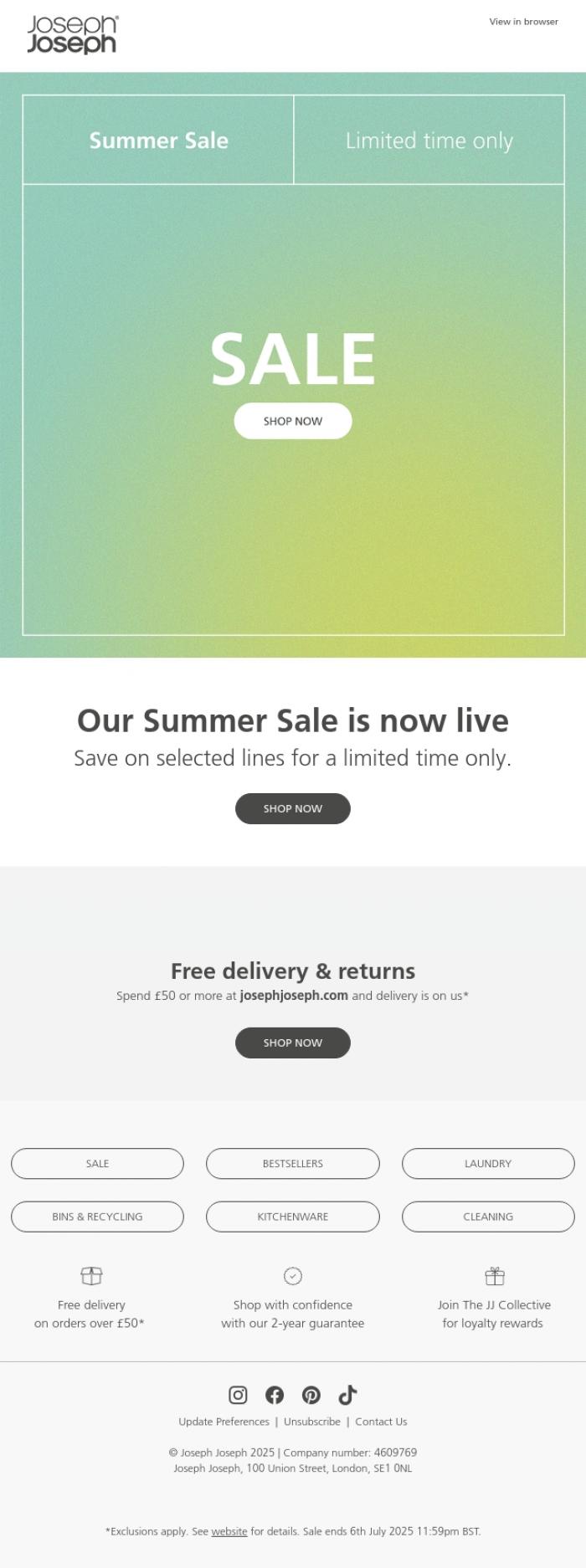 Email Design Inspiration from Joseph Joseph, Our Summer Sale is live &rarr;