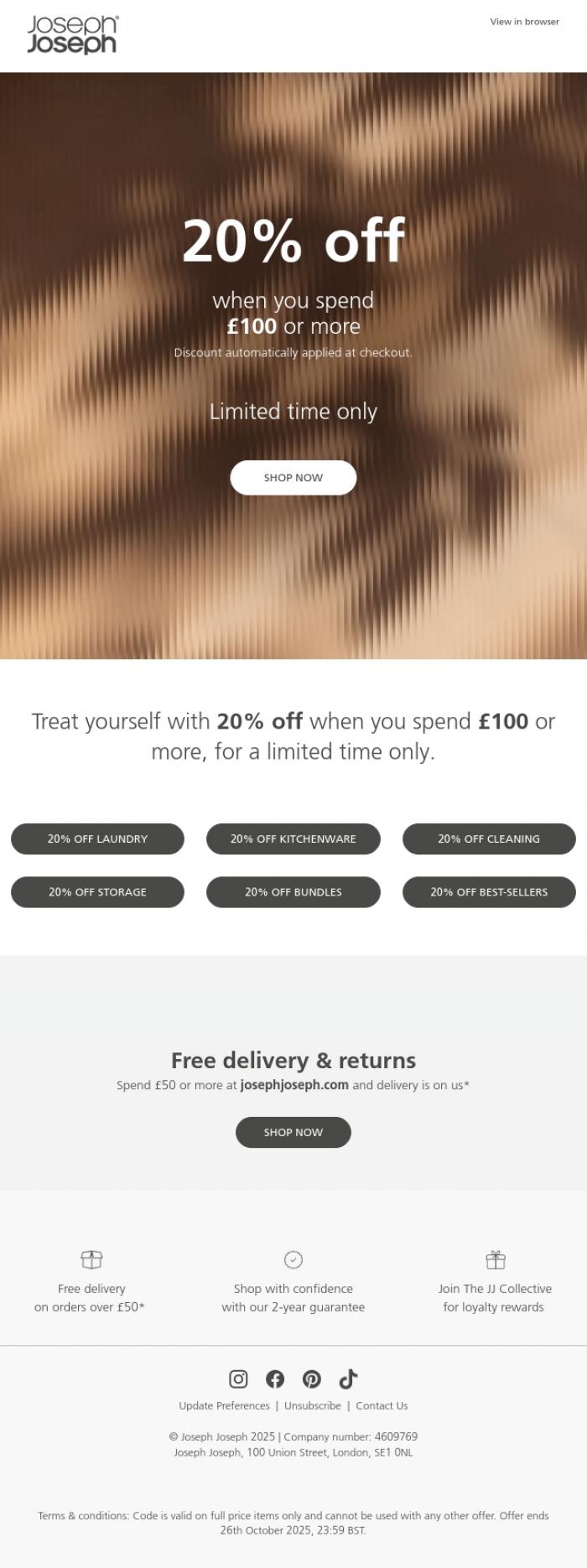 Email Design Inspiration from Joseph Joseph, 20% off just for you