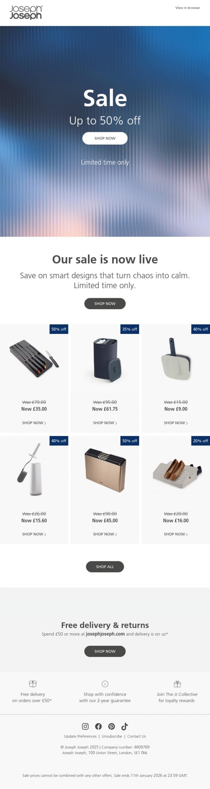 Email Design Inspiration from Joseph Joseph, Sale has landed!