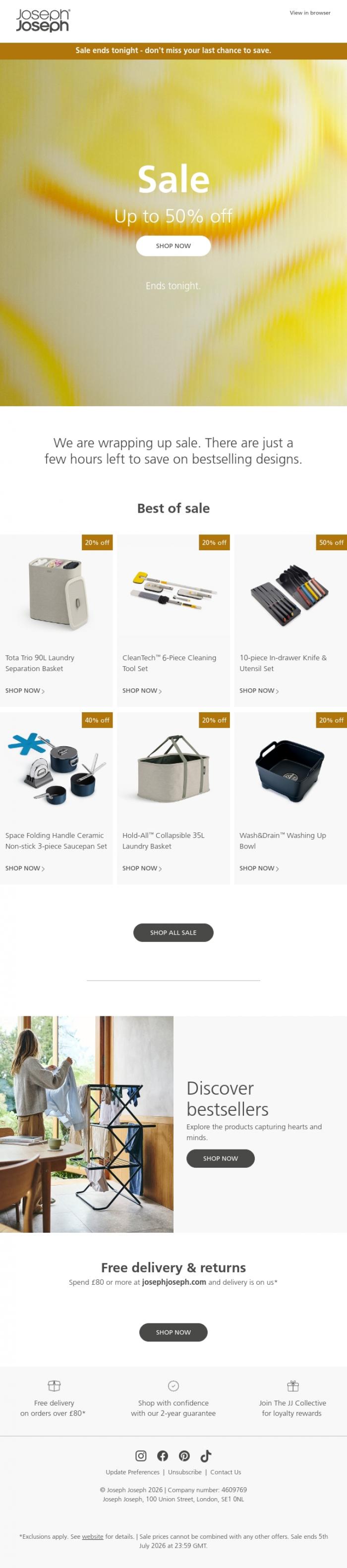 Email Design Inspiration from Joseph Joseph, Sale ends tonight