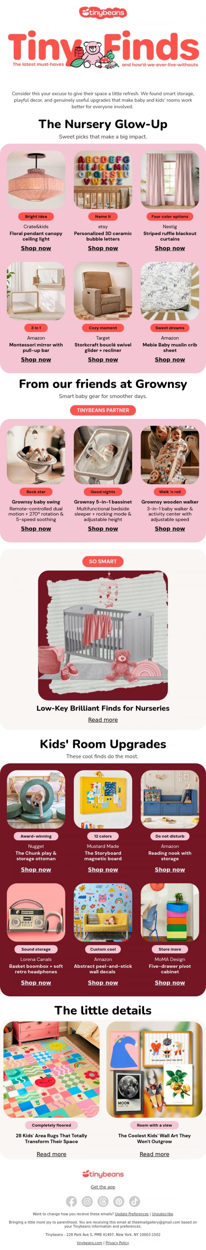 Email Design Inspiration from Kate from Tinybeans, Nursery & kids' room decor that earns its place 🧸