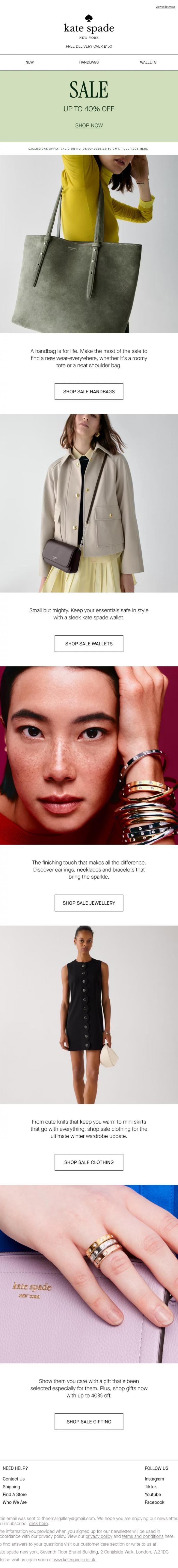 Email Design Inspiration from kate spade new york, Shop the sale handbags, wallets, jewellery and clothing