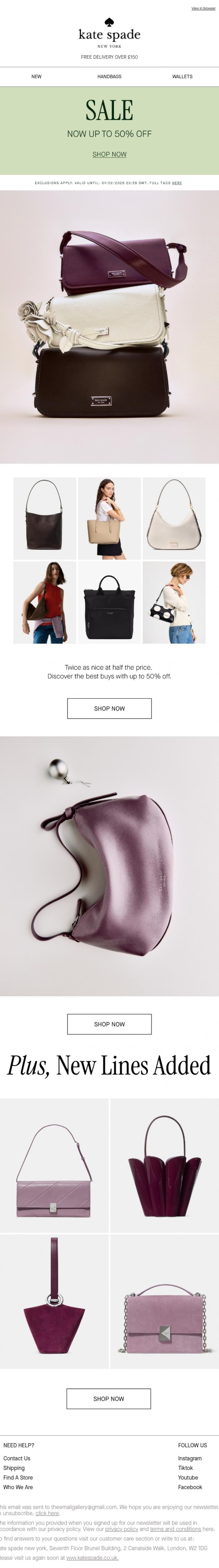 Email Design Inspiration from kate spade new york, Further reductions are here: shop with up to 50% off