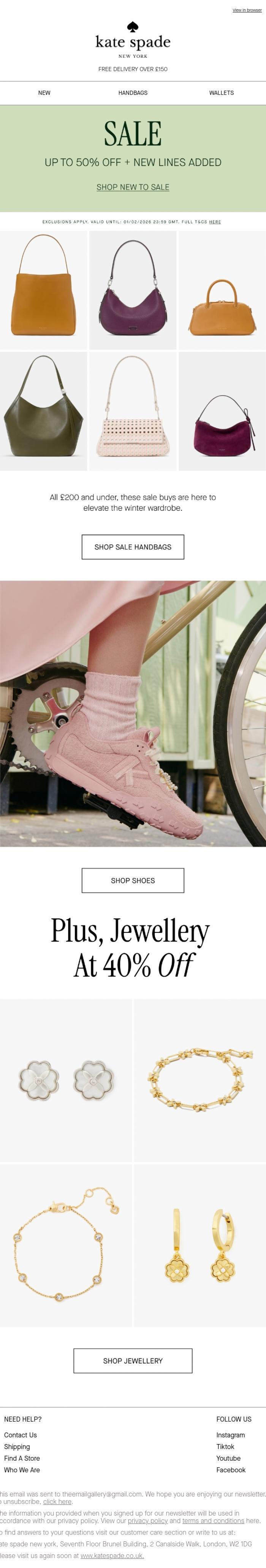Email Design Inspiration from kate spade new york, Shop sale favourites under &pound;200