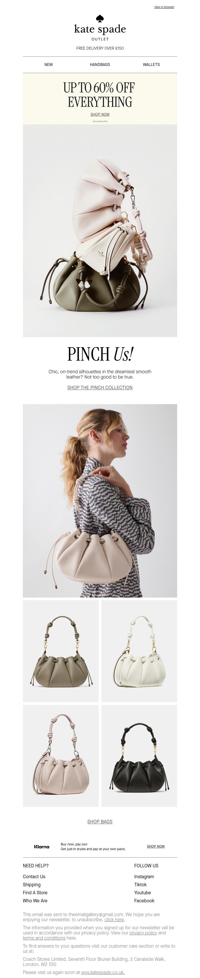 Email Design Inspiration from kate spade new york, Up to 60% off our new Pinch bags