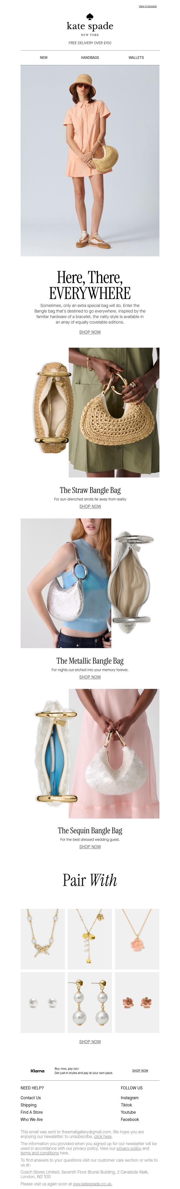 Email Design Inspiration from kate spade new york, Where will your Bangle bag go first?