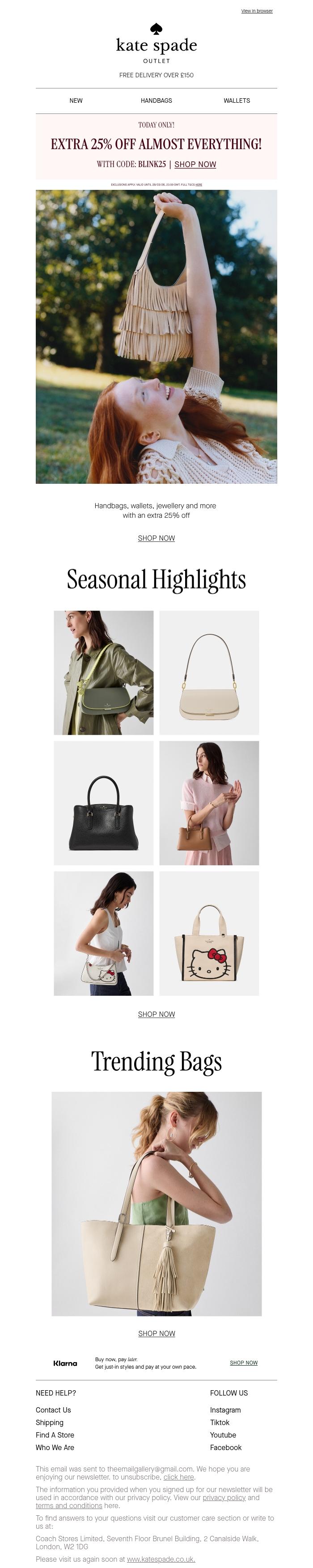 Email Design Inspiration from kate spade new york, How to save up to 25% off your order