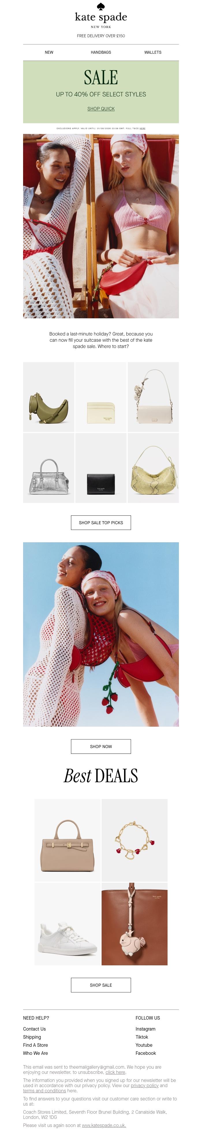 Email Design Inspiration from kate spade new york, Sale buys for your last-minute getaway