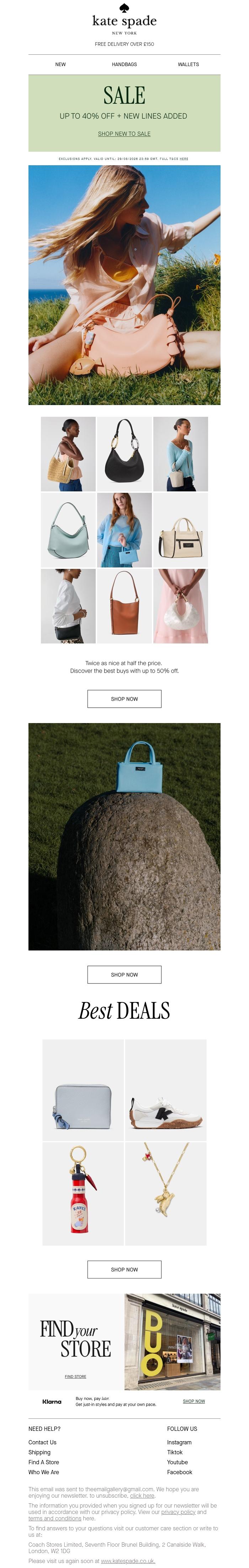 Email Design Inspiration from kate spade new york, Shop up to 40% off sale