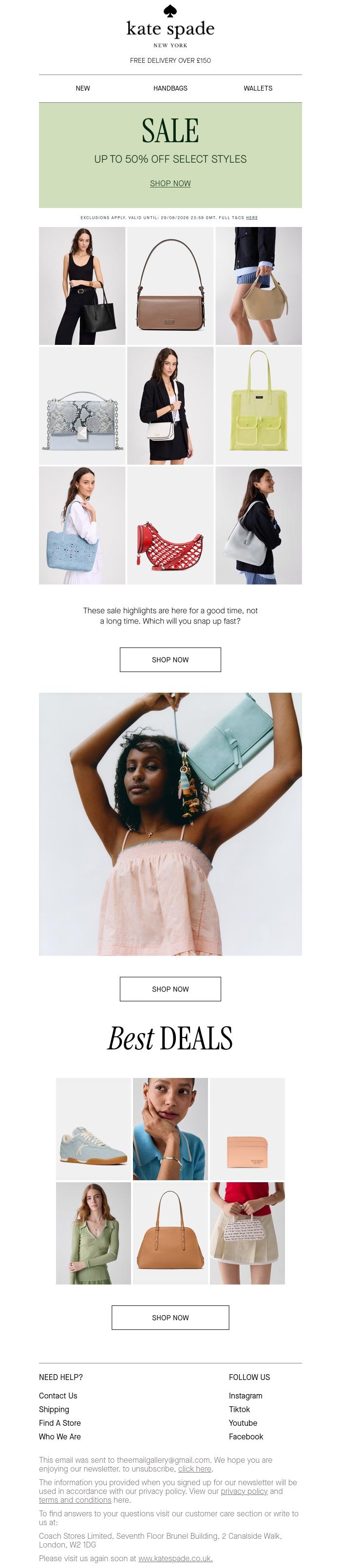 Email Design Inspiration from kate spade new york, The sale highlights selling fast