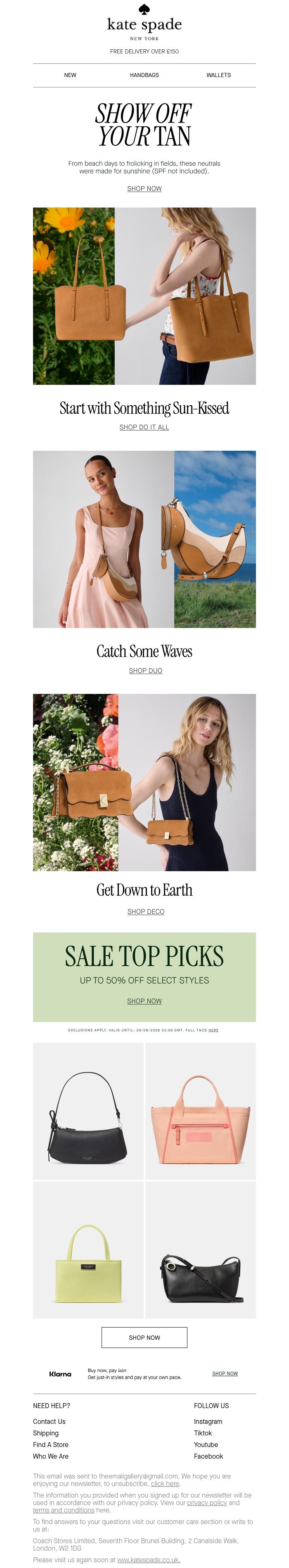 Email Design Inspiration from kate spade new york, Get your summer tan