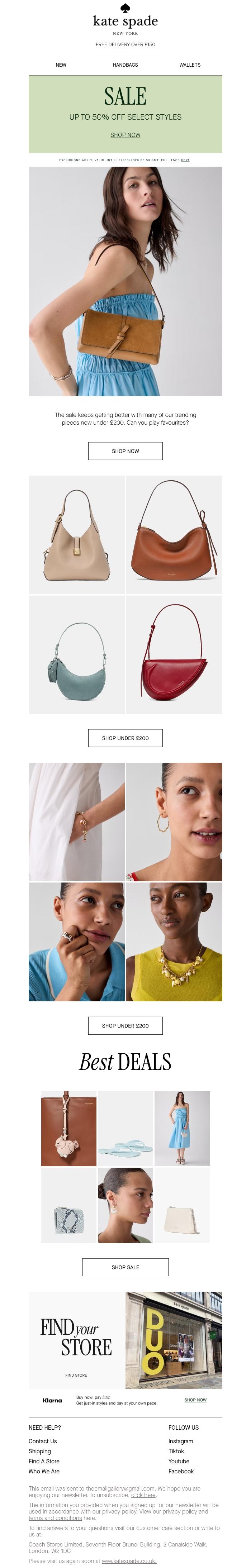 Email Design Inspiration from kate spade new york, The under &pound;200 sale edit