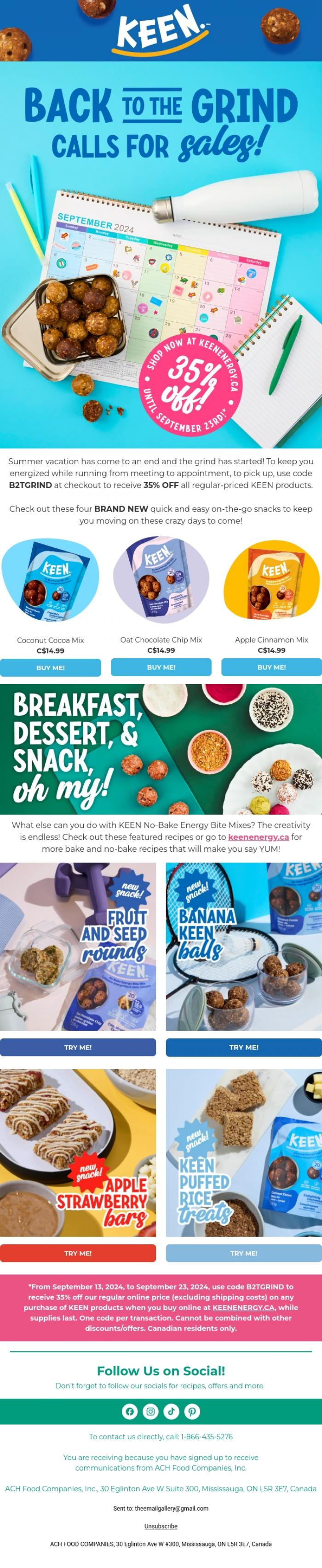 Email Design Inspiration from Keen Energy, Back to the Grind Calls for Sales!