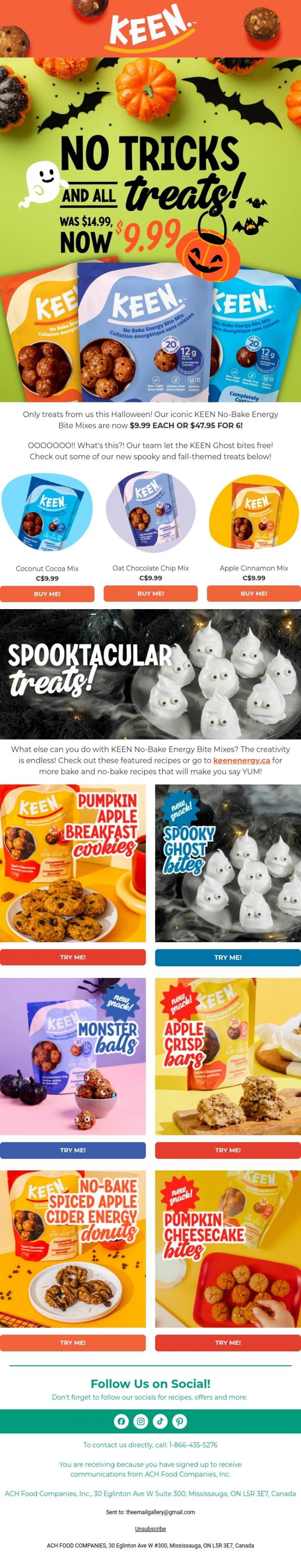Email Design Inspiration from Keen Energy, Only Treats From Us This Halloween!