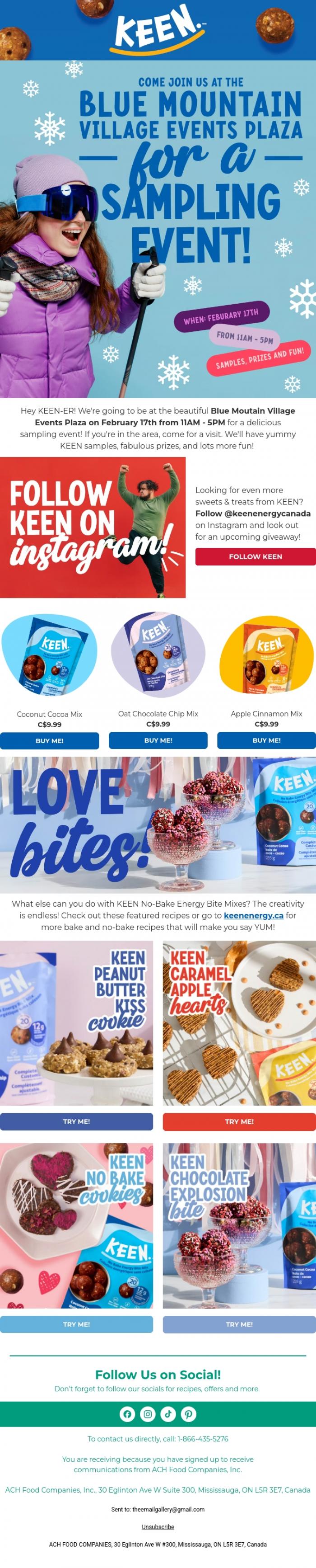 Email Design Inspiration from Keen Energy, Come join us at the Blue Moutain Village Events Plaza for a Sampling Event!