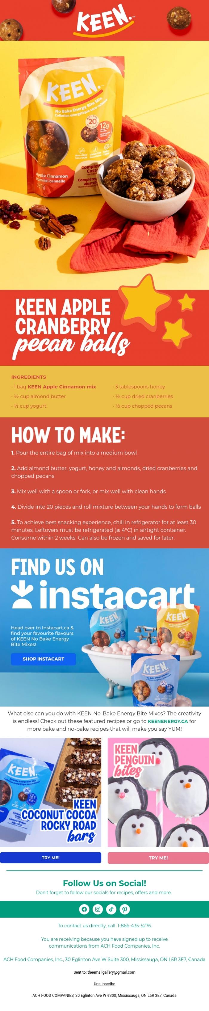 Email Design Inspiration from Keen Energy, KEEN Apple Cranberry Pecan Balls 🥰🍎❤️