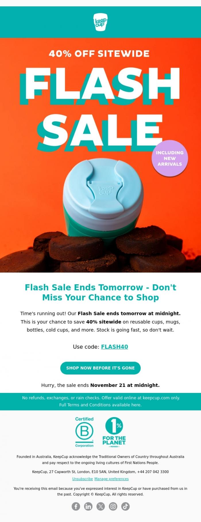 Email Design Inspiration from KeepCup, Shop Your Favorites at 40% off