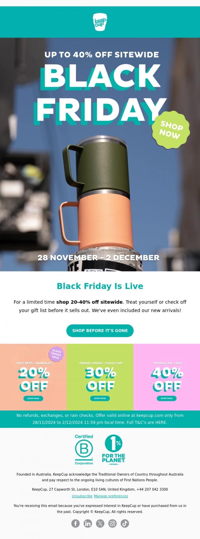 Email Design Inspiration from KeepCup, 20-40% Off Sale On Now 💚