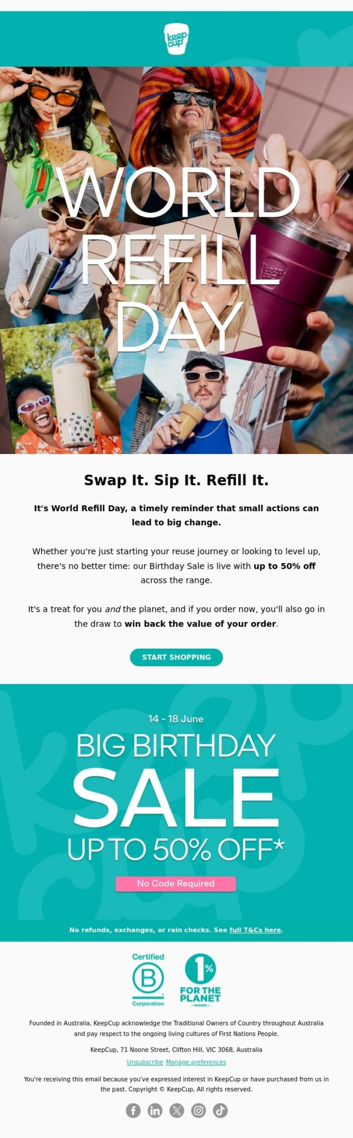 Email Design Inspiration from KeepCup, Swap It. Sip It. Refill It.&nbsp;