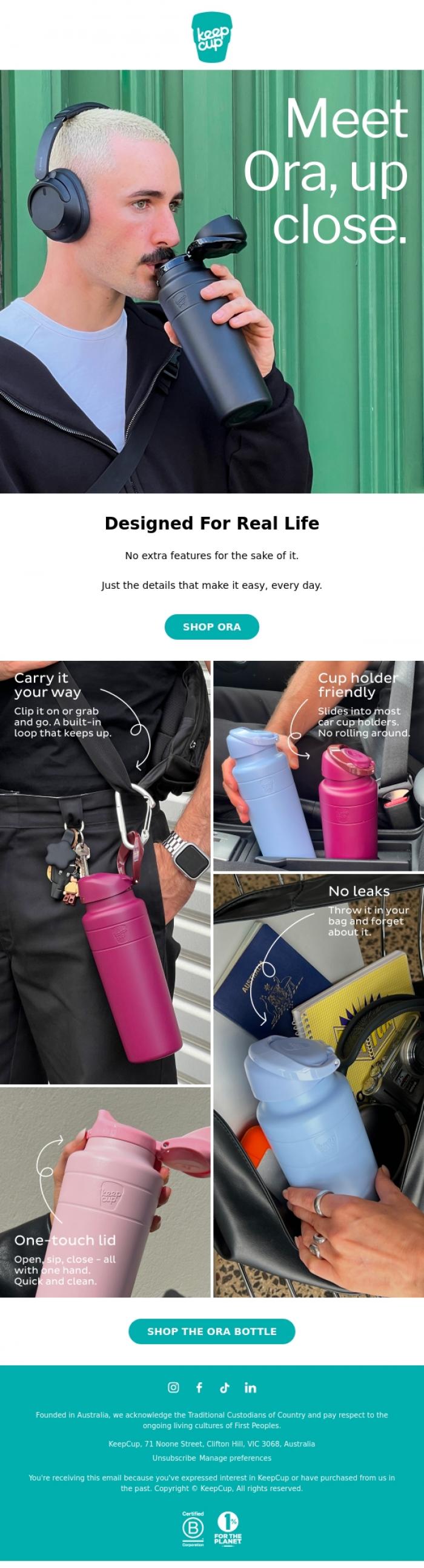 Email Design Inspiration from KeepCup, Getting to know Ora Bottle. 💧