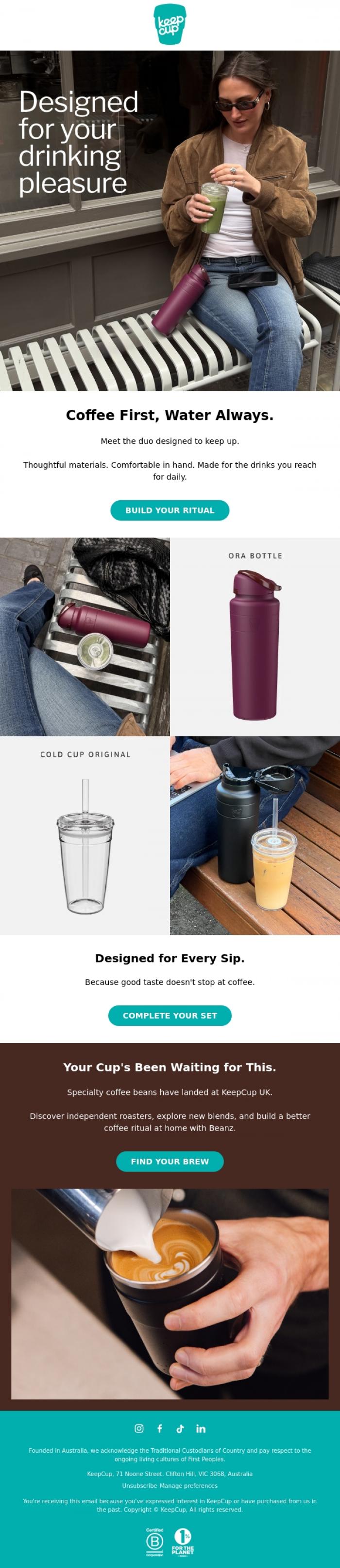Email Design Inspiration from KeepCup, Born in cafes. Still obsessed with good coffee.