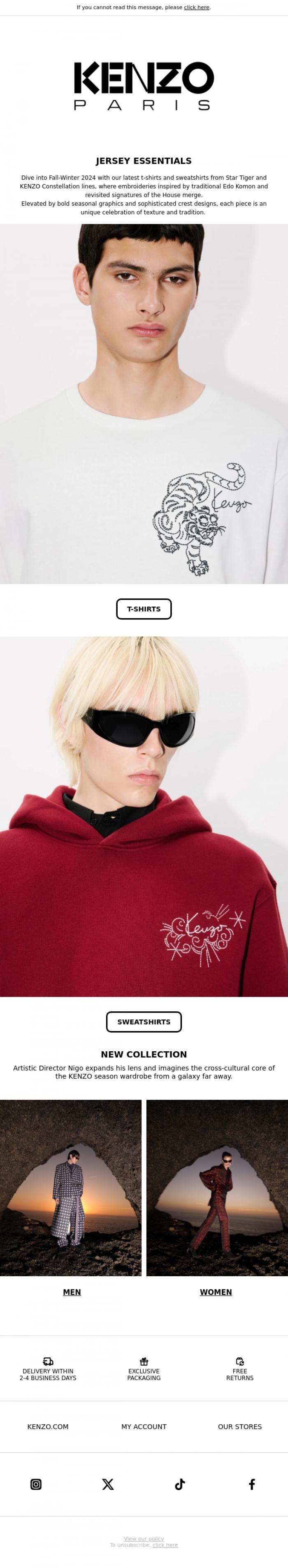 Email Design Inspiration from KENZO, JERSEY ESSENTIALS