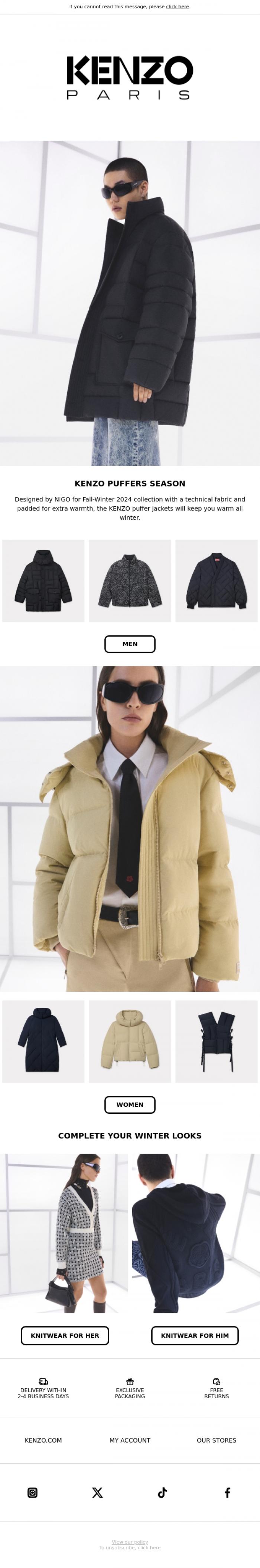 Email Design Inspiration from KENZO, KENZO PUFFERS SEASON