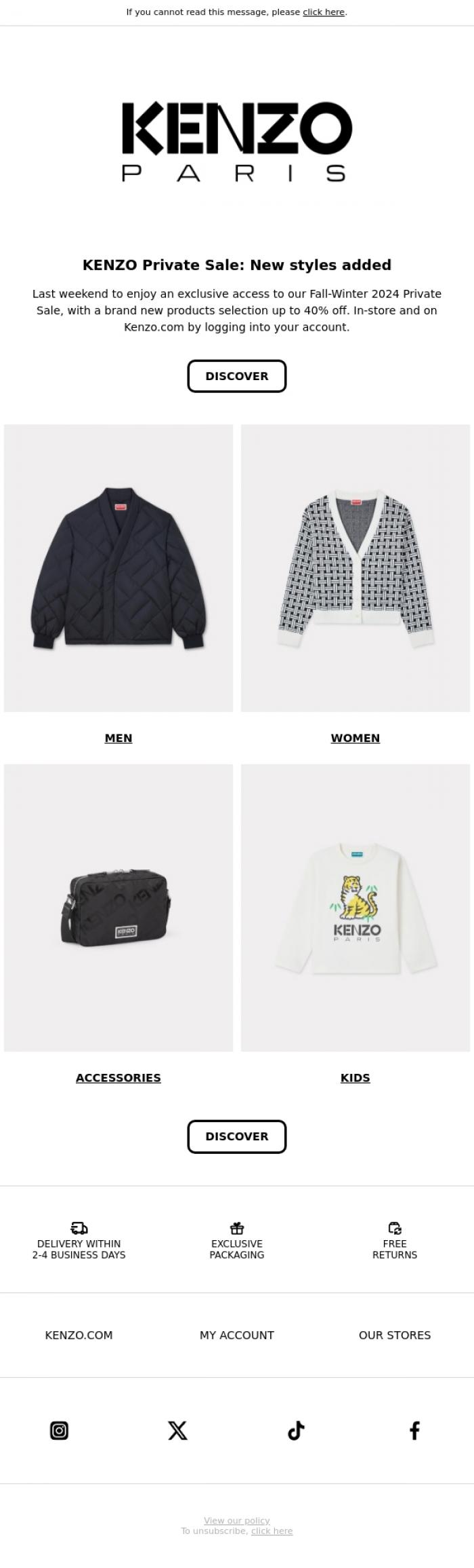 Email Design Inspiration from KENZO, KENZO Private Sale: New styles added