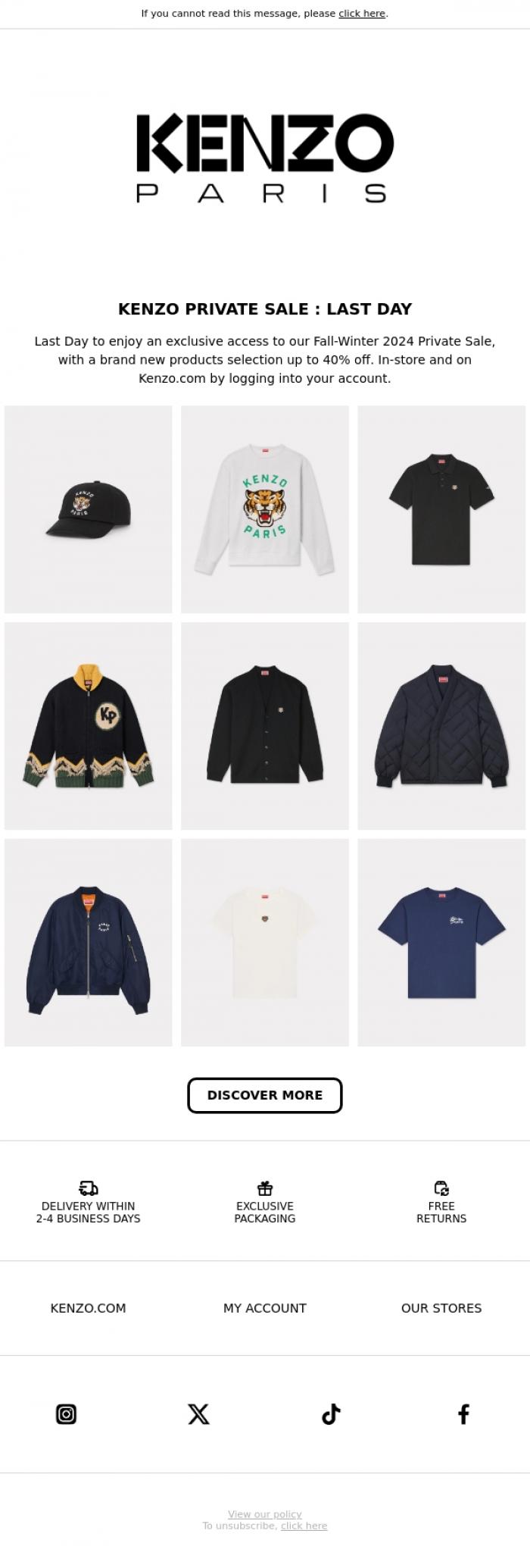 Email Design Inspiration from KENZO, KENZO Private Sale : Last Day