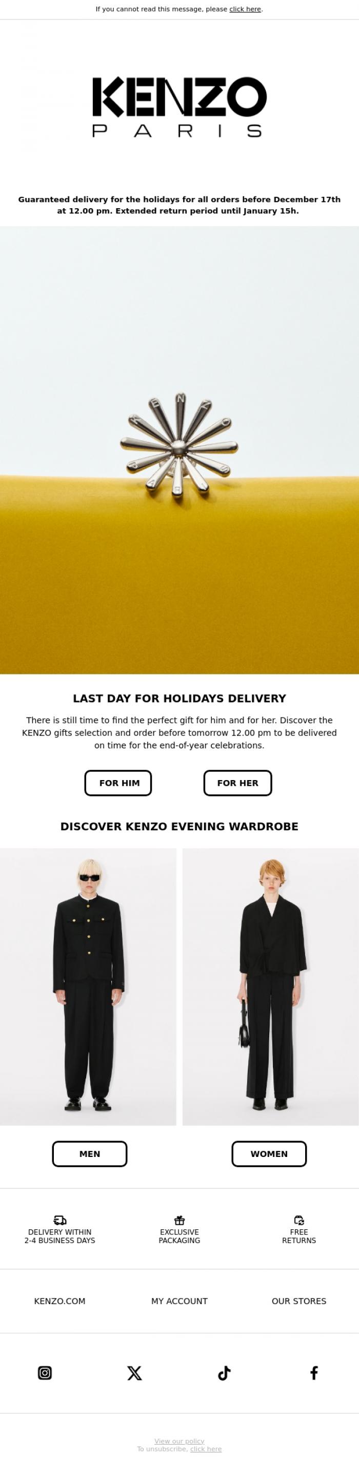Email Design Inspiration from KENZO, Last day for Holidays delivery