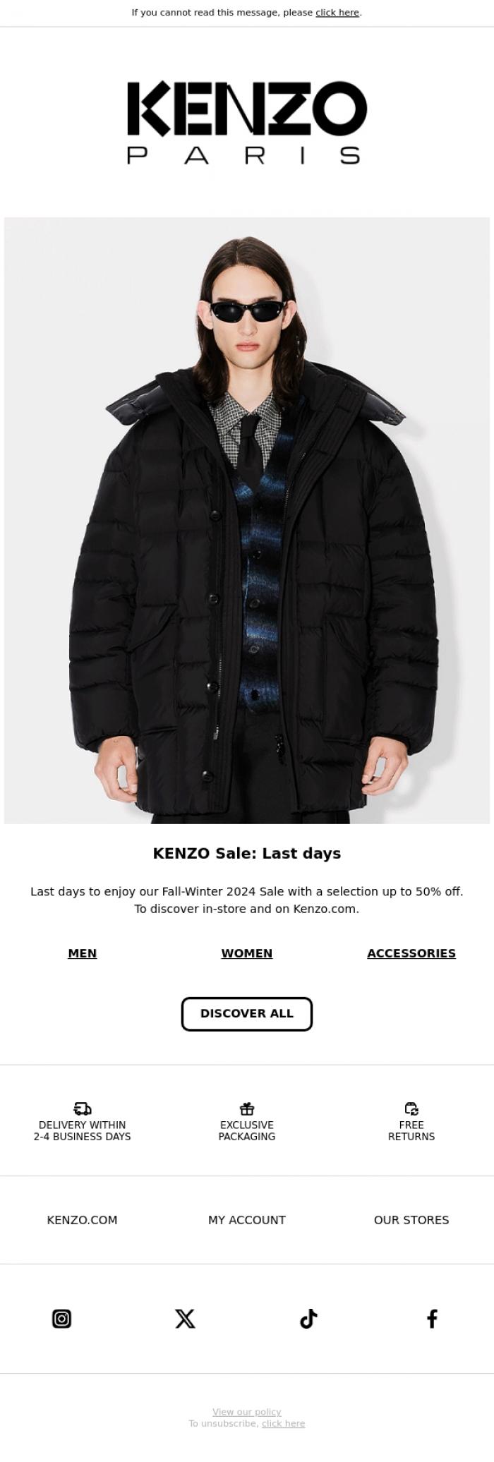 Email Design Inspiration from KENZO, KENZO Sale: Last days