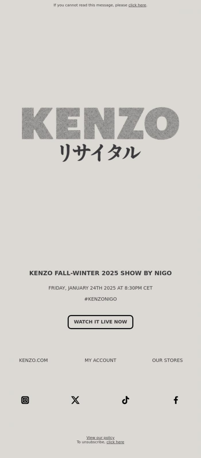 Email Design Inspiration from KENZO, KENZO SHOW IS ABOUT TO START