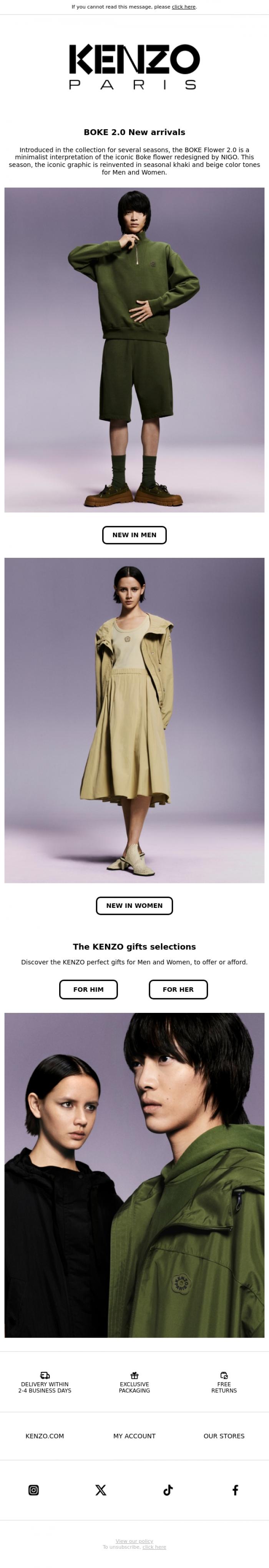 Email Design Inspiration from KENZO, BOKE 2.0 New arrivals