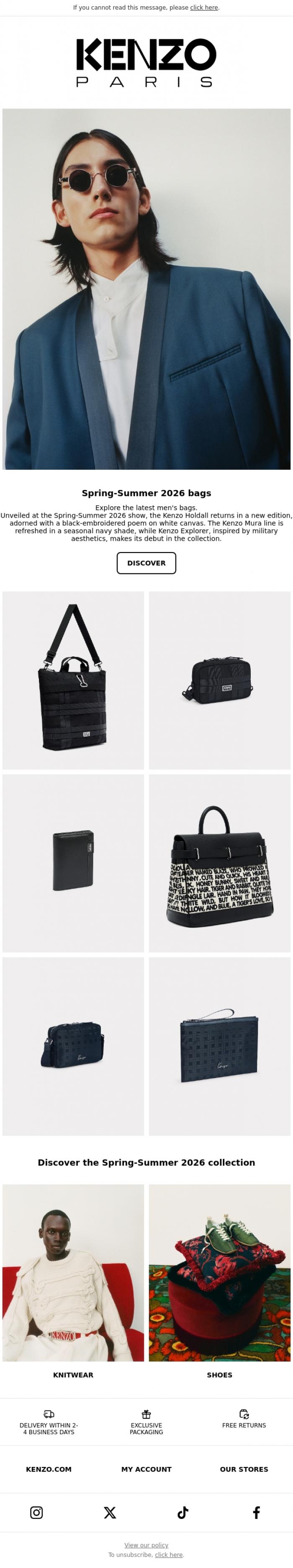 Email Design Inspiration from Kenzo, Kenzo Men's bags