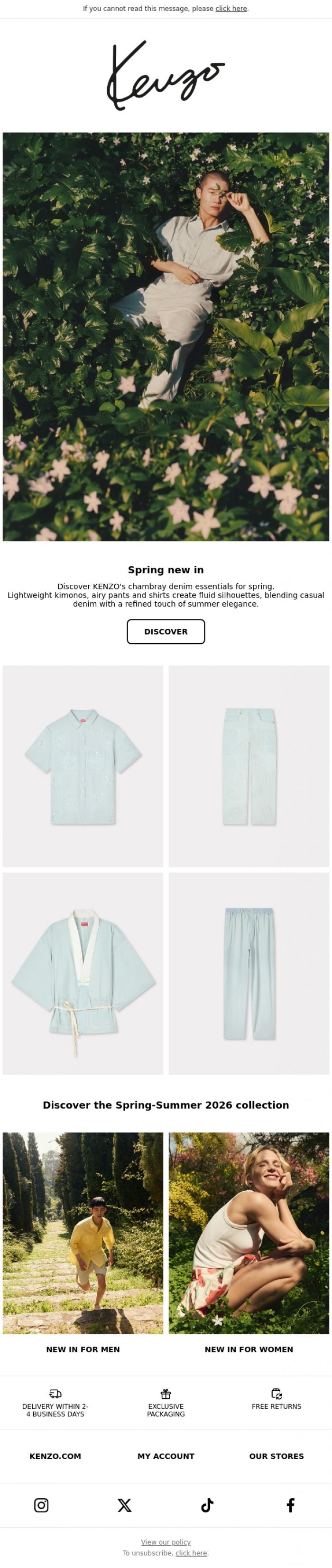 Email Design Inspiration from Kenzo, Kenzo's chambray denim