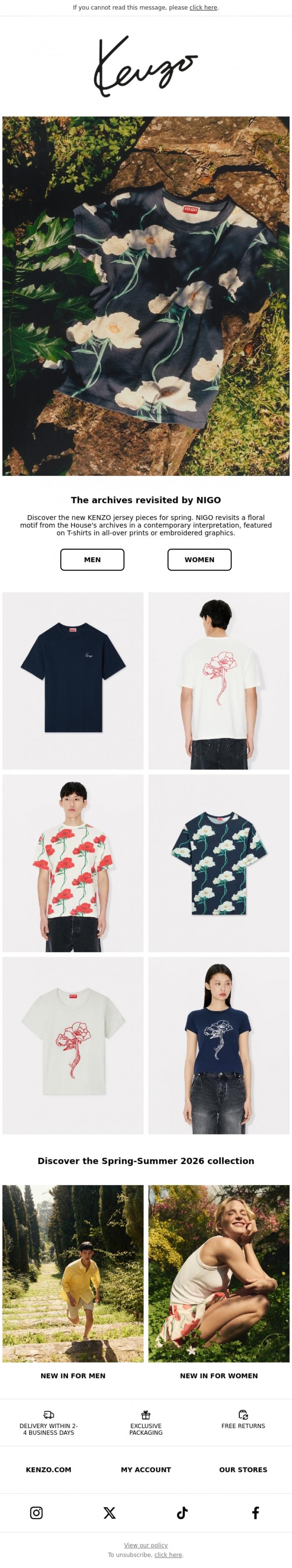 Email Design Inspiration from Kenzo, New in: Spring T-shirts