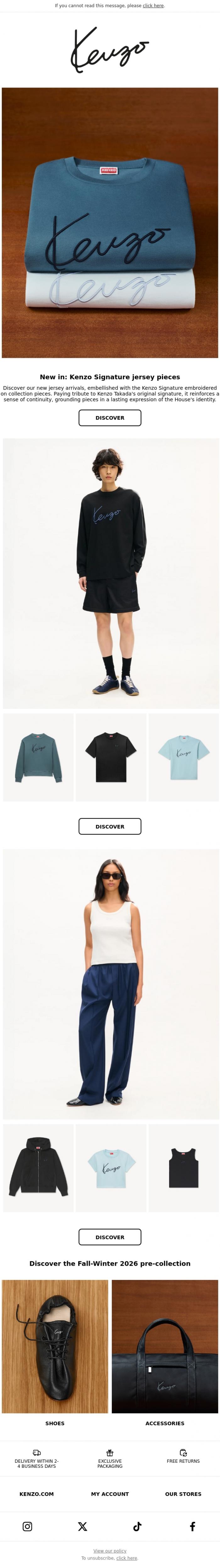 Email Design Inspiration from Kenzo, New in: Kenzo Signature jersey pieces