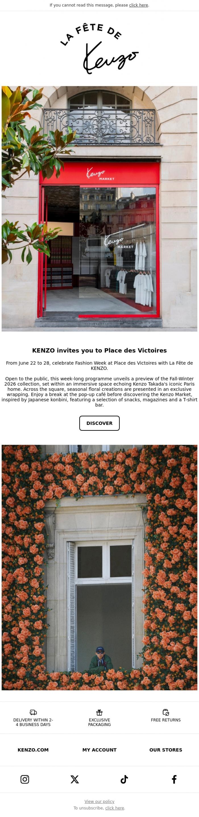 Email Design Inspiration from Kenzo, Kenzo invites you to Place des Victoires