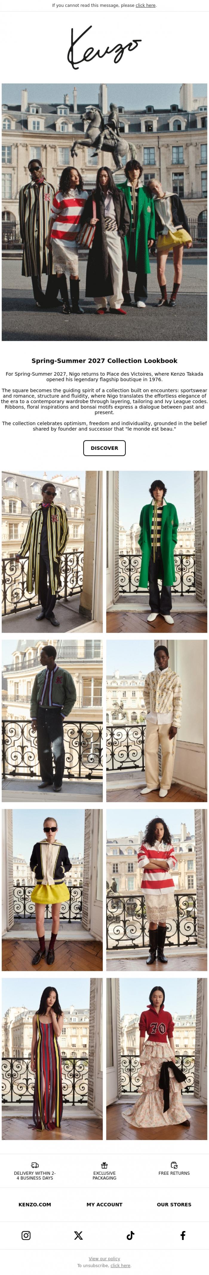 Email Design Inspiration from Kenzo, Kenzo unveils its Spring-Summer 2027 Collection Lookbook