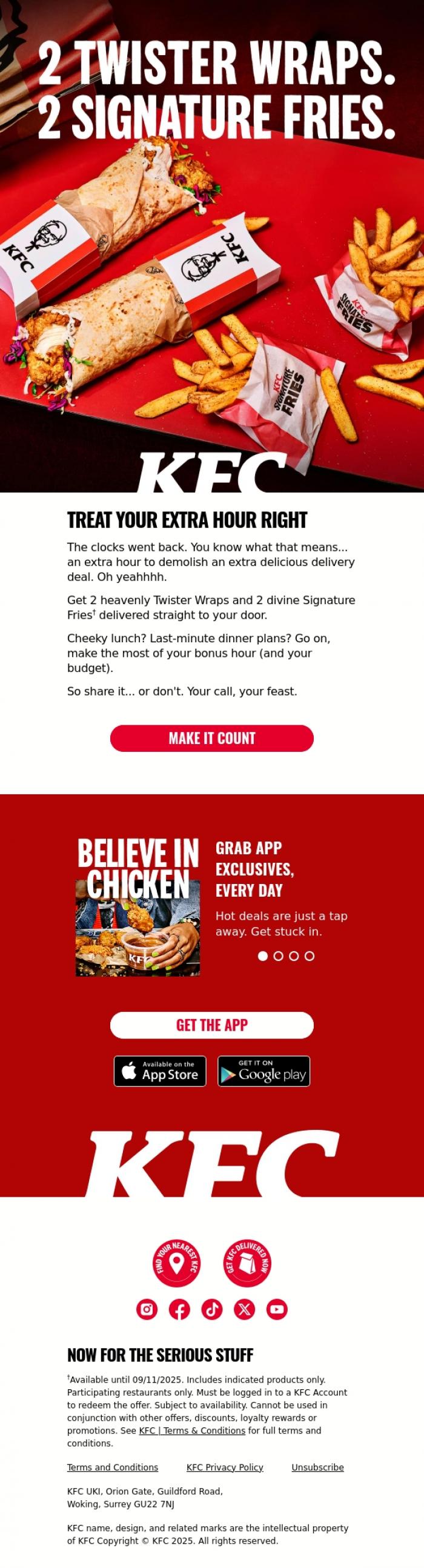 Email Design Inspiration from KFC, You've got time. We've got KFC.