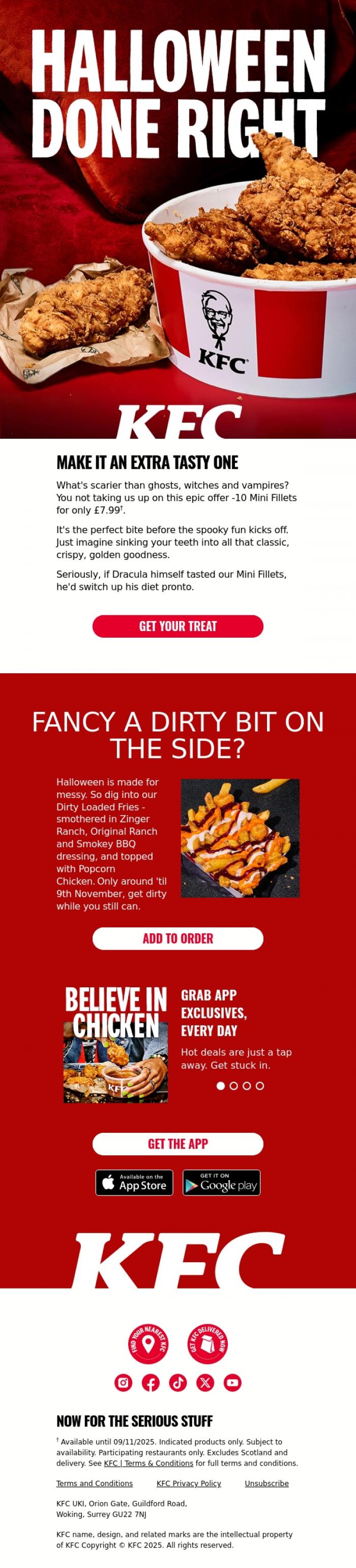 Email Design Inspiration from KFC, Trick? Treat? Nah. Chicken.
